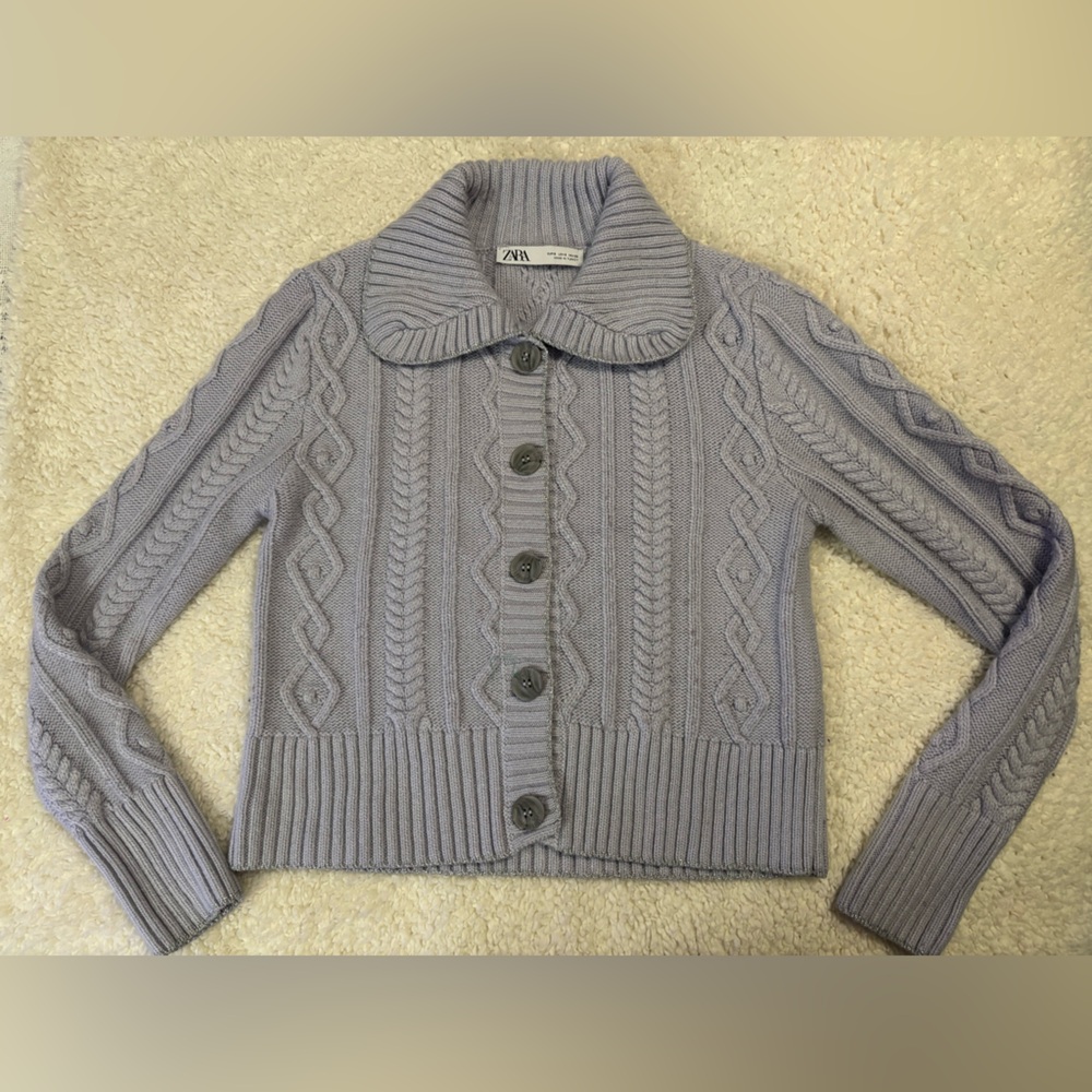 Zara Women's Lavender Cable Knit Cardigan